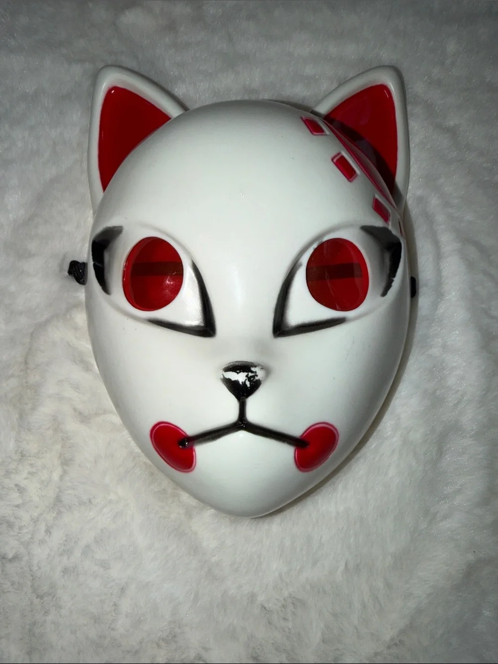 White and Red Cat Face Mask for Pets - Decorative Pet Accessory